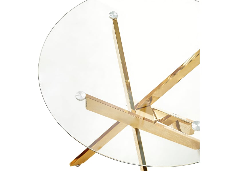  Table à manger ronde ø80 cm, h75 cm, plateau verre trempé, pieds métal croisés, style moderne doré, gain de place chic  - Conforama D