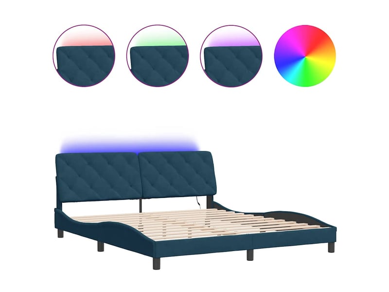  Lit double- lit adulte -  cadre de lit avec led sans matelas bleu 180x200 cm velours  - Conforama A