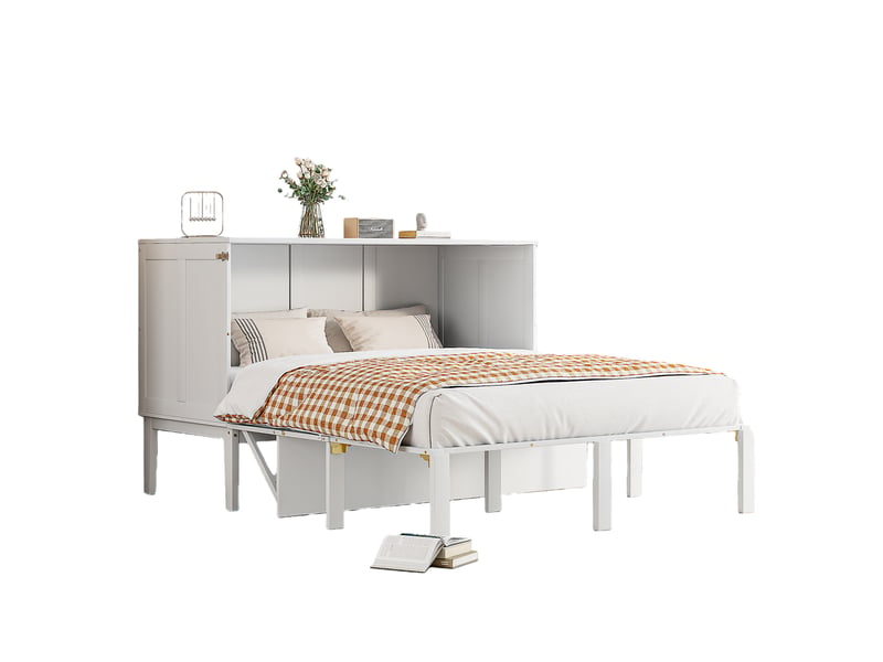 Lit escamotable 140x200 cm ado - avec sommier à lattes - fonction murale rabattable - bois - blanc - Conforama A