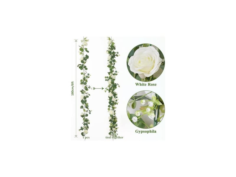  Pièces guirlande fleurs artificielles 1.8m faux rosier guirlande eucalyptus plante artificielle guirlande de fleur fausse plantes suspendues pour murale table mariage à maison décoration  - Conforama B