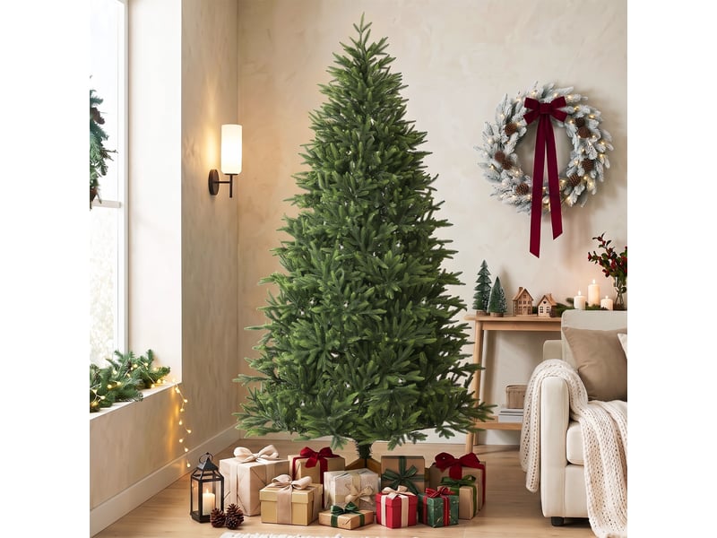  Sapin de noël artificiel touffu grande taille h.210cm épicéa piètement bois  - Conforama E