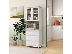 Buffet de cuisine meuble de rangement placard 2 portes 3 tiroirs et niche centrale dim. 68l x 38l x 172h cm mdf blanc