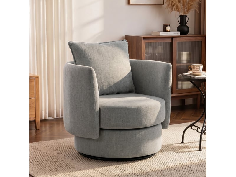  Fauteuil pivotant à 360 degrés avec coussin, assise à ressorts et base métallique, en polyester gris clair  - Conforama B