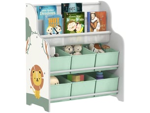 Meuble rangement enfant, rangement jouet enfant, 6 tiroirs en tissu et étagère à deux niveaux, 63x30x71cm, vert