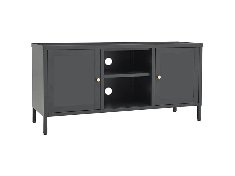  Meuble tv - banc tv - meuble de rangement anthracite 105x35x52 cm acier et verre  - Conforama A
