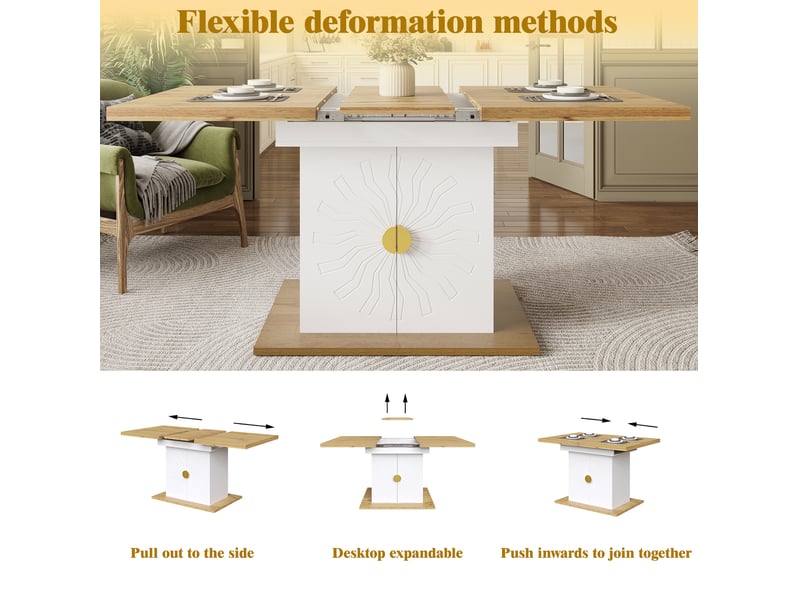  Table à manger extensible blanche et bois clair 110 à 140 cm, avec rangement intégré pour votre intérieur  - Conforama D