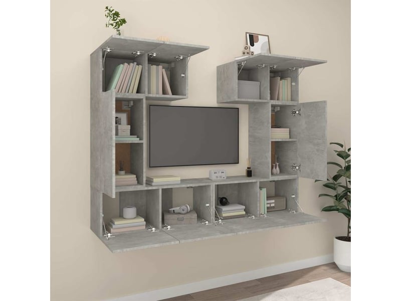  Ensemble de meubles tv - banc tv - meuble de rangement 6 pcs gris béton bois d'ingénierie  - Conforama C