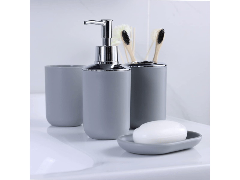 Ensemble d'accessoires de salle de bain 6 pièces avec poubelle, distributeur de savon, porte-savon, gris - Conforama E