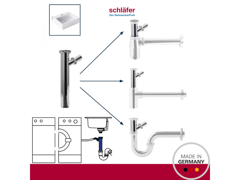  Schläfer 439004-raccord siphon en laiton 1 14 x diam. Ø32mm x 150mm chromé avec prise évacuation pour machine à laver, tuyau de siphon  - Conforama D