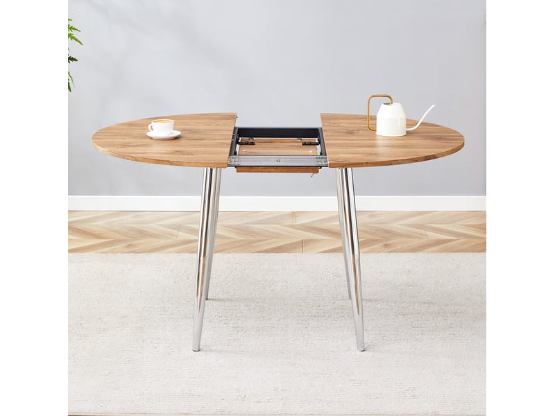  Table à manger ronde extensible 107-137 cm, table ovale design moderne, mdf et métal, décor bois  - Conforama R