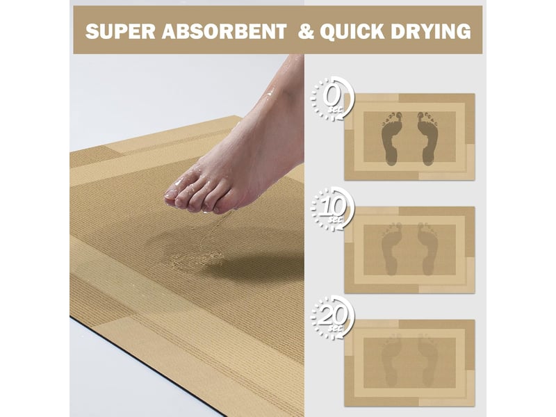  Tapis de bain antidérapant, marron, 40*60cm, 1 pièce, dos en caoutchouc, ultra-fin, séchage rapide, super absorbant, lavable  - Conforama B