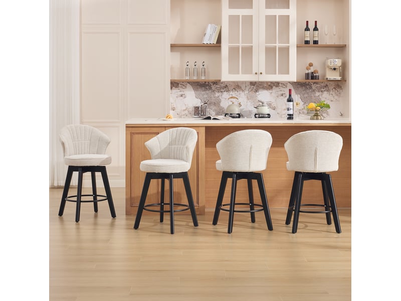  Tabouret de bar pivotant 2 pièces avec dossier et repose-pieds, en tissu chenille beige  - Conforama D
