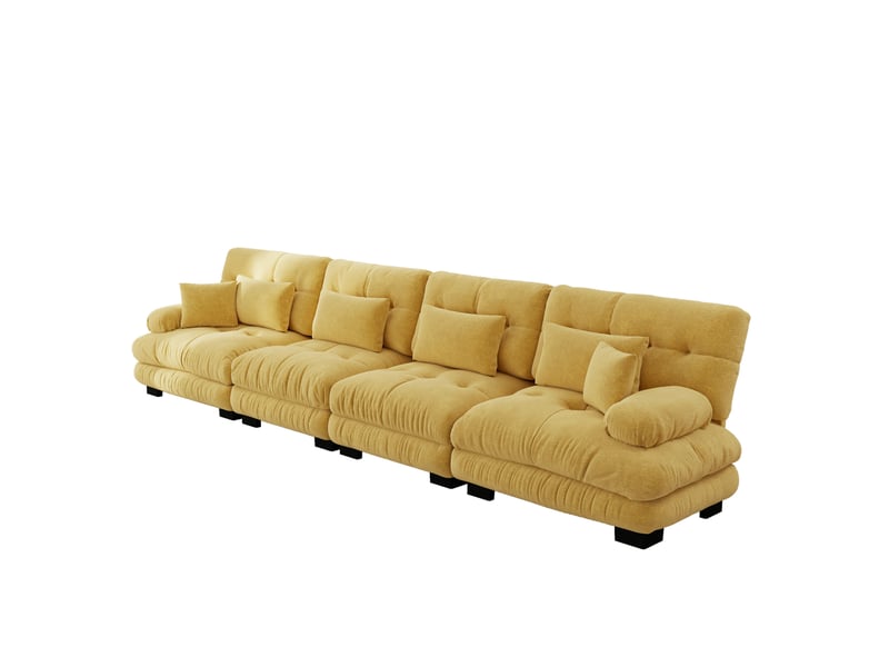Canapé-lit modulaire 4 places en chenille vintage jaune - Conforama A