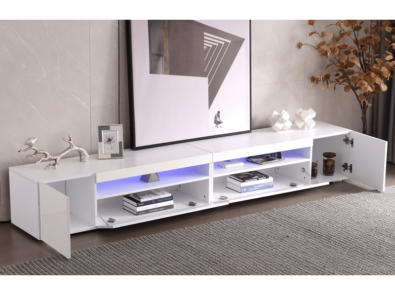  Meuble tv design blanc 240 cm – led intégrée – finition brillante – contemporain  - Conforama D
