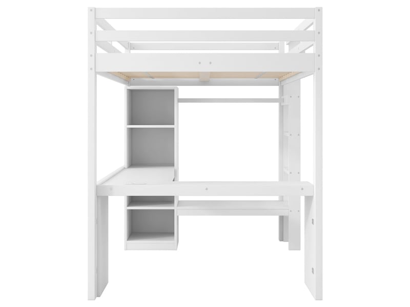 Lit enfant 140 x 200 cm lit double étagères multifonctions bureau sous le lit éclairage led port usb blanc - Conforama E