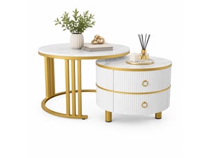Table basse rond(e) coloris blanc <strong>HAVRYA</strong> <strong></strong> - 70 cmx50 cm