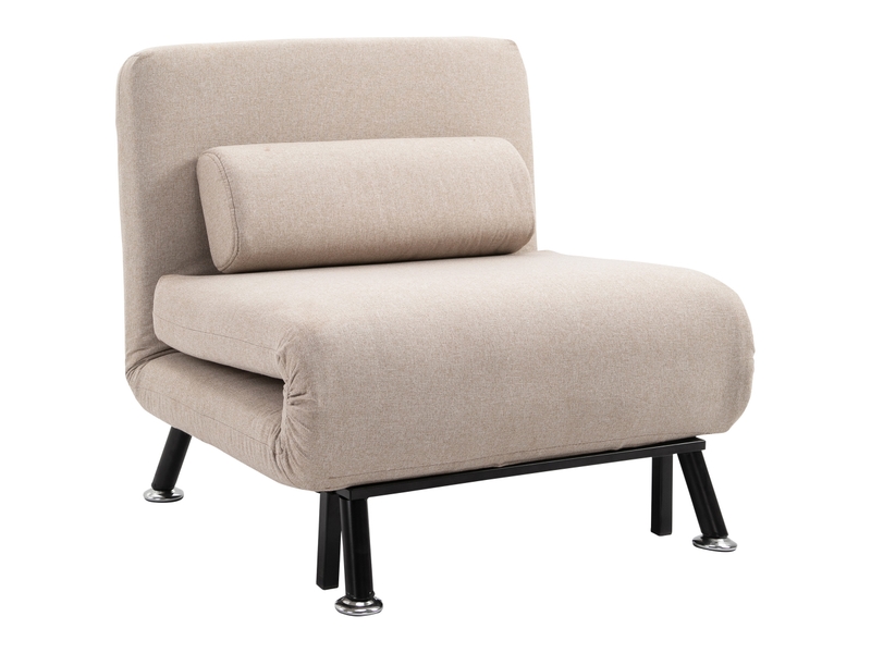 Fauteuil convertible en lit beige effet lin, dossier réglable, assise mousse, couchage une place pour salon et chambre d'amis - Conforama A