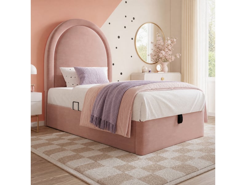  Lit enfant 90 x 200 cm avec rangement hydraulique, rose, velours, pour fille et garçon  - Conforama D