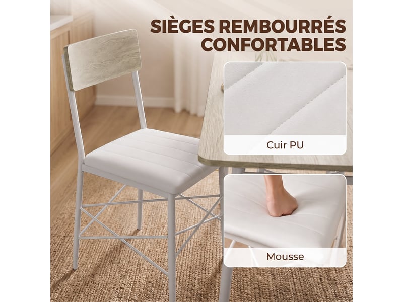 Ensemble table salle à manger avec 2 chaises et banc, assises rembourrées, petit espace, pour salon, chêne et blanc - Conforama R