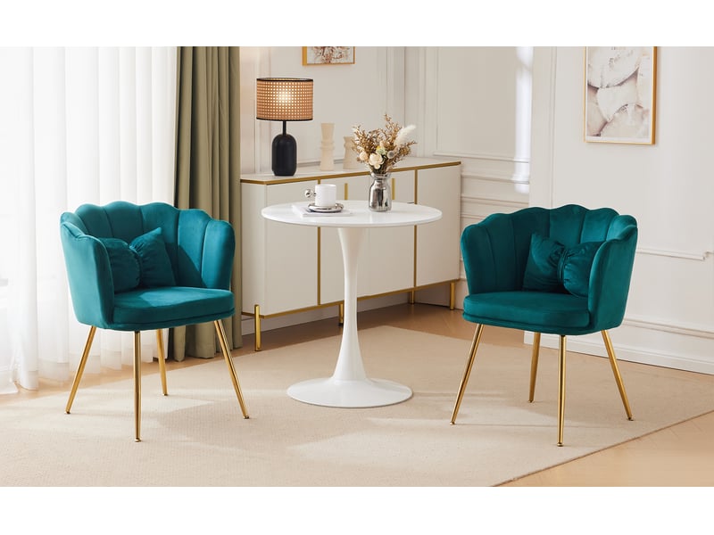  Lot de 2 chaises velours à dossier fleuri, pieds en métal doré, coussins papillon – salon ou salle à manger  - Conforama B