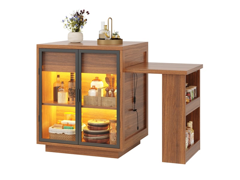  Meuble de cuisine muvano, îlot central avec table extensible, brun foncé, de 122 à 194,5 cm  - Conforama A