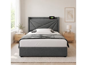 Lit coffre 90x200 cm <strong>HAVRYA</strong>  <strong></strong> coloris gris