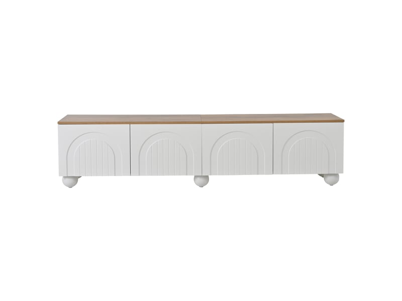  Meuble tv blanc 180x35x33,5 cm avec vitrines – ensemble 4 pièces, étagères murales – écran jusqu’à 80 pouces  - Conforama A
