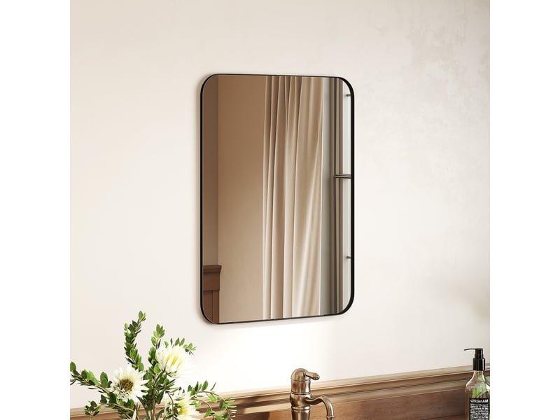 Miroir de salle de bain, miroir mural, film incassable, cadre en métal, 50 x 70 cm, noir - Conforama C