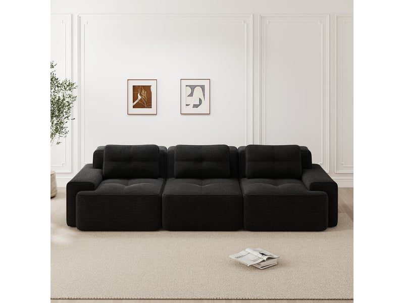  Canapé modulable cloud 3 places noir, angle, sans structure, velours côtelé, assise profonde, sans montage – 293x104x69cm  - Conforama D