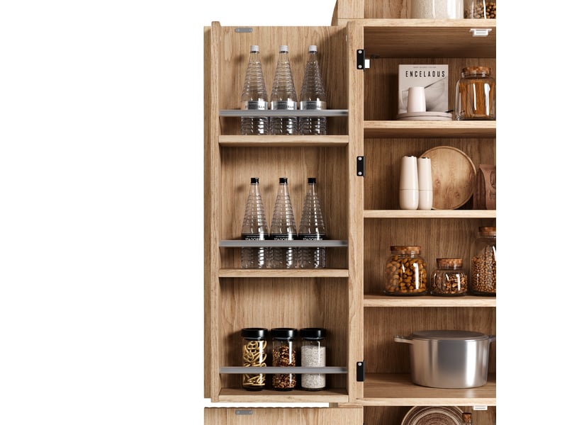 Buffet haut de cuisine 78x40x180 cm avec portes à lattes, tiroirs, étagères réglables et niche ouverte - bois naturel - Conforama D