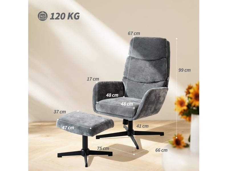  Fauteuil relax à bascule avec repose-pieds, dossier haut et base en métal gris pour salon et chambre  - Conforama C