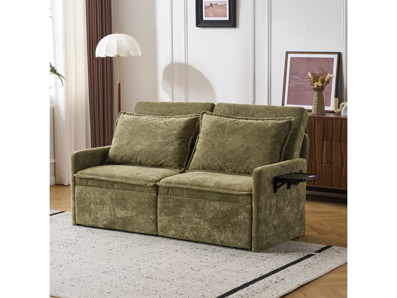  Canapé convertible 3-en-1 à dossier réglable 5 positions  - ports usb-c, poches latérales, chenille - vert  - Conforama B
