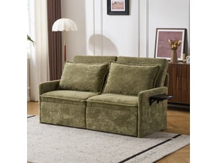 Canapé convertible 3-en-1 à dossier réglable 5 positions - ports usb-c, poches latérales, chenille - vert