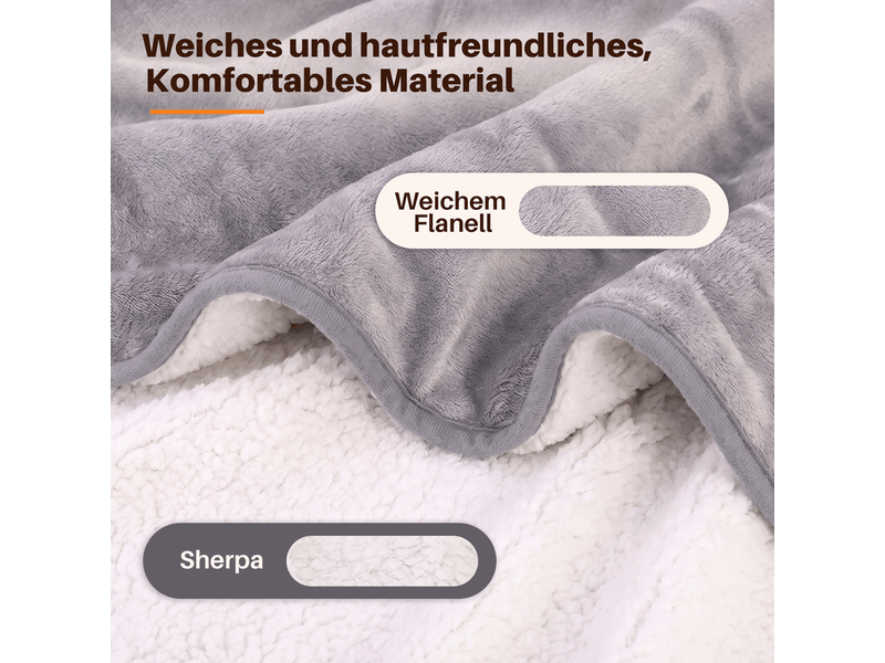  Nettlife couverture chauffante 200x180cm gris clair, 6 niveaux, minuterie 2-10h arrêt auto, double face flanelle &amp; sherpa, lavable, protection surchauffe  - Conforama D