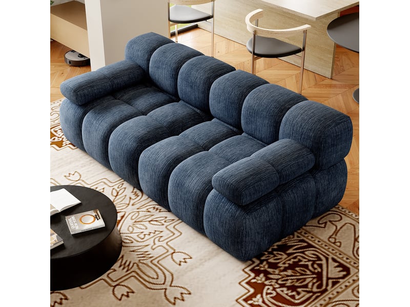  Canapé droit 2 places en chenille 200 cm bleu homvra  - Conforama D
