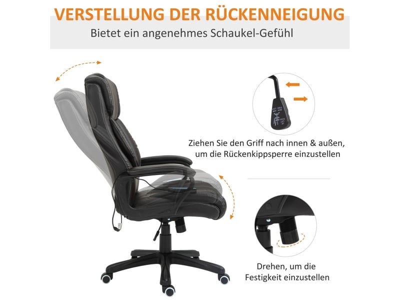  Chaise de bureau massante ergonomique 64 x 74 x 112-120 cm – marron – pivotante, inclinable  - Conforama D