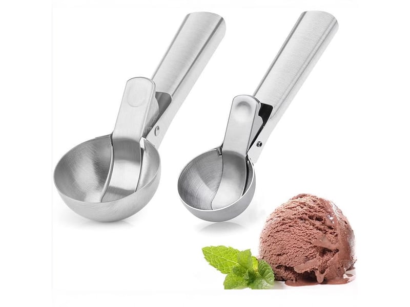  Cuillère à glace en acier inoxydable cuillère scooper avec déclencheur pour crème glacée fruits pâte à biscuits boule de glace  - Conforama A
