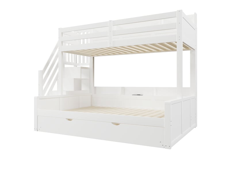  Lit superposé 4 places 90 × 200 cm, 140 × 200 cm et 90 × 190 cm, rangement, usb, étagères et sans matelas  - Conforama E
