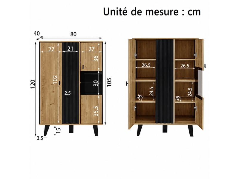  Ensemble de meubles de salon 3 pièces – table basse, meuble tv 170 cm et buffet led – décor bois et noir  - Conforama D