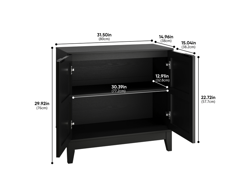  Buffet vintage 2 portes noir en mdf avec étagère réglable - 80 x 38 x 76 cm  - Conforama E