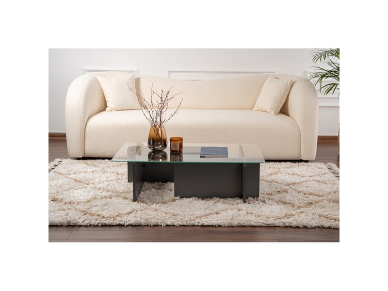  Table basse de salon en verre trempé et bois mdf mélaminé anthracite 105 x 65 x 30 cm  - Conforama D