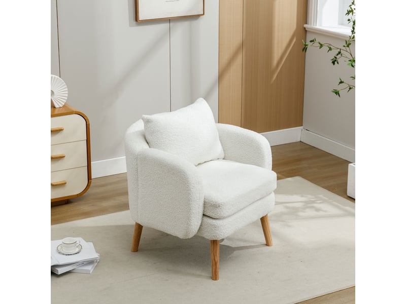  Fauteuil rembourré avec coussin lombaire, assise épaisse 14 cm et structure robuste en teddy blanc 71 × 72 × 71 cm  - Conforama B