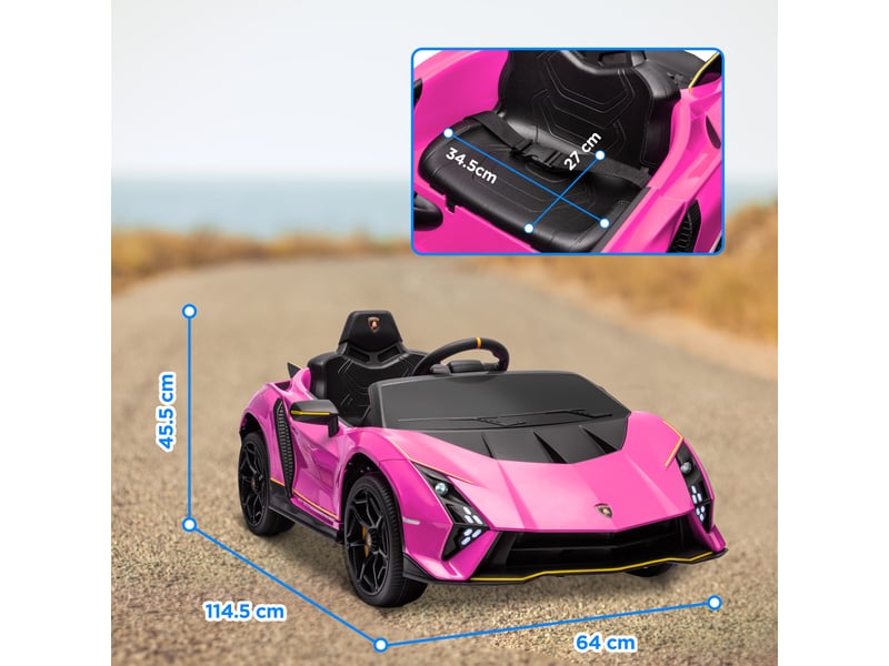  Voiture électrique pour enfants de 3 à 6 ans, lamborghini authentique 12 v avec double moteur, portes papillon, suspension, rose  - Conforama E