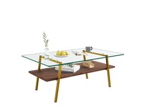 Table basse rectangulaire 98x58x42.5 cm en verre trempé, mdf et métal doré