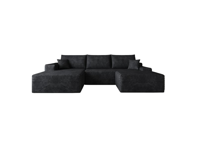  Canapé panoramique compressé modulable 4 places en velours côtelé noir  - Conforama A