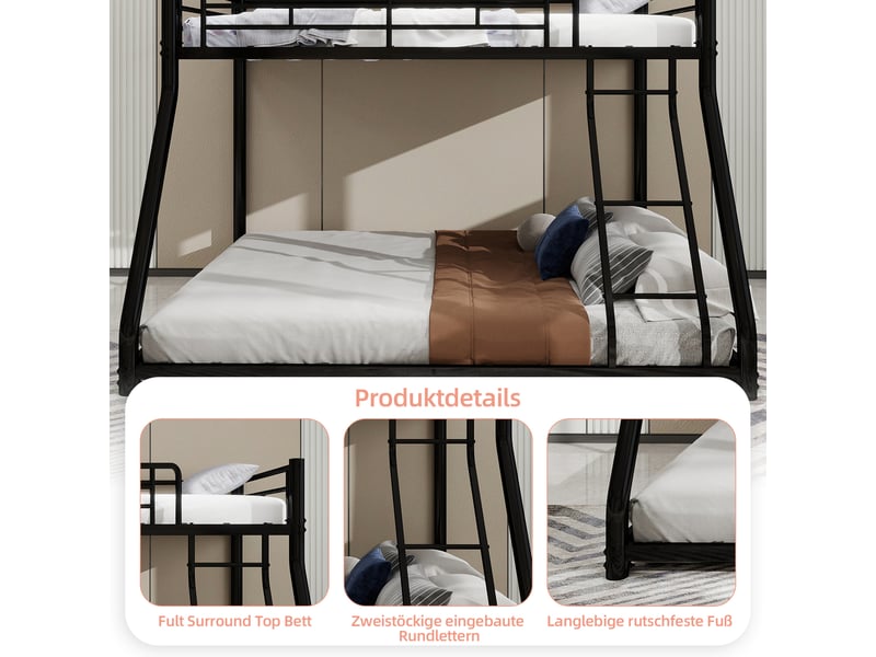  Lit superposé métal - 90x190140x190cm - échelle inclinée sécurisée - garde-corps 31,5cm - noir  - Conforama B