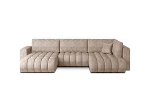 Canapé d'angle bonita convertible 6 places beige effet marbré – gauche – 350x175cm