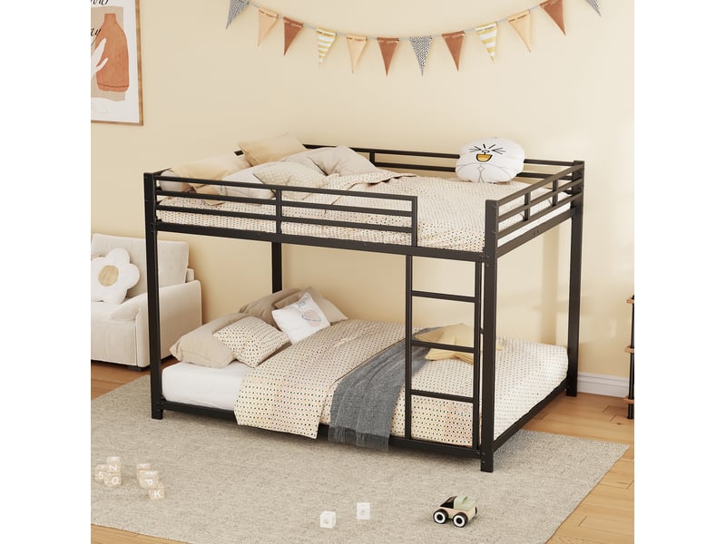  Lit superposé enfant 140 x 200 cm en métal avec échelle et barrières, noir  - Conforama E