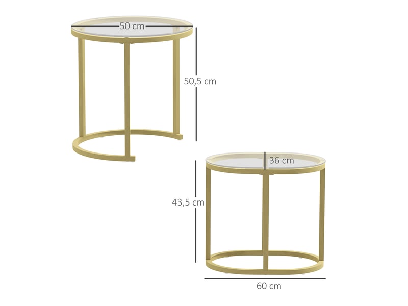  Lot de 2 tables basses empilables ø50x50.5h cm et 60x36x43.5h cm en acier doré  - Conforama E