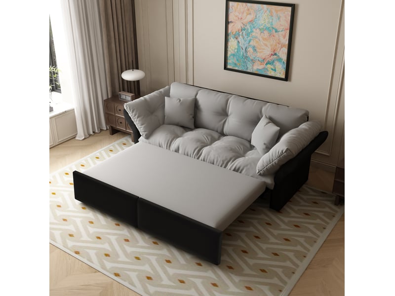  Canapé-lit convertible 3-en-1 190x85x91 cm en velours gris clair  - Conforama B